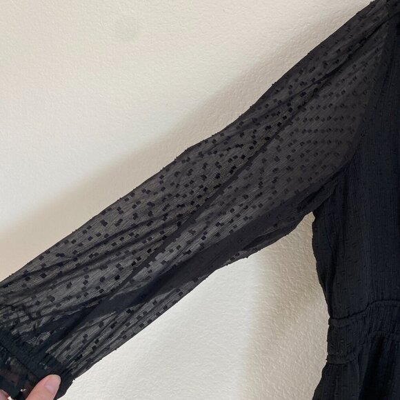 Loft Petite Black Clip Dot Long Sleeve Smocked Waist Dress Size 16P - Picture 3 of 11